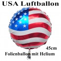 Luftballon USA Flagge, Folienballon Rund, 45 cm, mit Ballongas