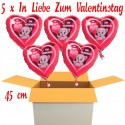 Valentinsgrüße - 5 Herzballons aus Folie mit Helium, In Liebe Zum Valentinstag