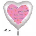 Verliebt! Verlobt! Herzlichen Glückwunsch! Satinweiß, rund, 43 cm, Folienballon inklusive Ballongas-Helium
