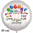 "Viel Glück und Erfolg zum Schulanfang!" ABC Satinweißer runder Luftballon ohne Helium-Ballongas