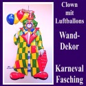 Großer Clown mit Luftballons, Wanddekoration, Bühnendekoration zu Karneval und Fasching