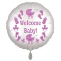 Welcome Baby! Rund-Luftballon mit Helium zu Babyparty, Geburt und Taufe