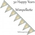 Wimpelkette 50 Happy Years, 4 Meter, Dekoration Goldene Hochzeit und 50. Jubiläum