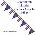 Wimpelkette Anchors Aweigh, Dekoration, Mottoparty Maritim 3,65 Meter