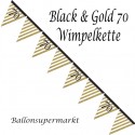 Wimpelkette Black and Gold 70, Dekoration 70. Geburtstag