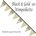 Wimpelkette Black and Gold 90, Dekoration 90. Geburtstag