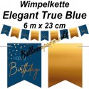 Wimpelkette Elegant True Blue Happy Birthday, Dekoration zum Geburtstag