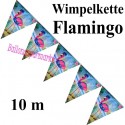 Wimpelkette Flamingo, Dekoration, Mottoparty Hawaii, 10 Meter