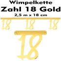 Banner, Wimpelkette Zahl 18, Gold, Dekoration zum 18. Geburtstag