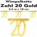 Banner, Wimpelkette Zahl 20, Gold, Dekoration zum 20. Geburtstag