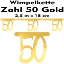 Banner, Wimpelkette Zahl 50, Gold, Dekoration zum 50. Geburtstag, Goldene Hochzeit