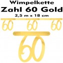 Banner, Wimpelkette Zahl 60, Gold, Dekoration zum 60. Geburtstag