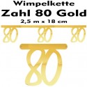 Banner, Wimpelkette Zahl 80, Gold, Dekoration zum 80. Geburtstag