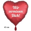 Wir vermissen Dich! Herzluftballon aus Folie, Rot, 43 cm, inklusive Helium-Ballongas