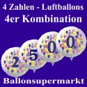 Zahlen-Luftballon aus Folie mit Helium, Zahlen 0-9, 4-er Kombination