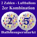 Zahlen-Luftballon aus Folie mit Helium, Zahlen 0-9, 2-er Kombination