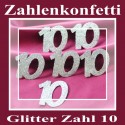 Zahlendeko Konfetti, silber Glitter, Zahl 10