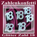 Zahlendeko Konfetti, silber Glitter, Zahl 18