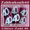 Zahlendeko Konfetti, silber Glitter, Zahl 40 