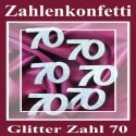 Zahlendeko Konfetti, silber Glitter, Zahl 70 