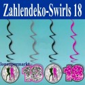 Swirls Zahl 18, Geburtstagsdekoration, Zahlenwirbler zum 18. Geburtstag