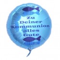 Zu Deiner Kommunion alles Gute, Junge, Luftballon aus Folie, türkis, mit Helium