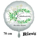 Zur Kommunion Alles Gute, Luftballon aus Folie, Satin de Luxe, rund, weiß, 70 cm