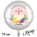 Großer, personalisierter Folienballon zur Kommunion, mit  Namen des Kommunionskindes, Rundballon ohne Helium