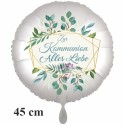 Zur Kommunion Alles Liebe, Luftballon aus Folie, Satin de Luxe, rund, weiß, 45 cm