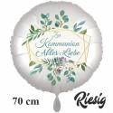 Zur Kommunion Alles Liebe, Luftballon aus Folie, Satin de Luxe, rund, weiß, 70 cm