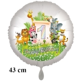 Luftballon Zahl 1 zum 1. Geburtstag, 43 cm, Dschungel mit Wildtieren