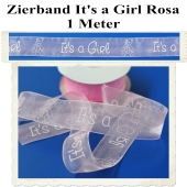 Deko-Zierband, Stoff-Schmuckband, It's a Girl, Rosa, Mädchen, Girl, 1 Meter
