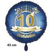 Luftballon aus Folie zum 10. Jahrestag und Jubiläum, 43 cm, blau,  inklusive Helium