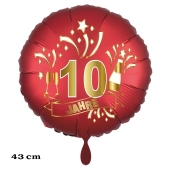 Luftballon aus Folie zum 10. Jahrestag und Jubiläum, 43 cm, rot, inklusive Helium