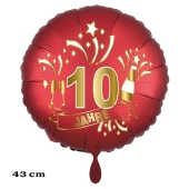 Luftballon aus Folie zum 10. Jahrestag und Jubiläum, 43 cm, rot,  inklusive Helium