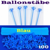 Ballonstäbe Blau, 100 Stück, Halter für Luftballons 2-teilig
