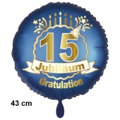 Luftballon aus Folie zum 15. Jahrestag und Jubiläum, 43 cm, blau, inklusive Helium