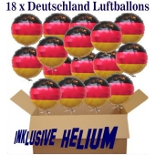 Großer Versandkarton mit 18 Deutschland Luftballons die mit Helium Ballongas gefüllt sind