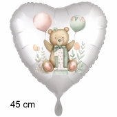 1. Geburtstag Herzballon aus Folie mit Bärchen Balloons, 45cm
