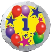 Sterne und Ballons, Luftballon aus Folie zum 1. Geburtstag, ohne Ballongas