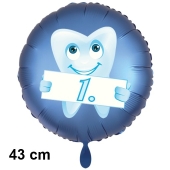 Erster Zahn, Zahnparty Luftballon, Satin de Luxe, blau, 43 cm