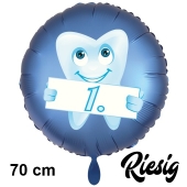 Erster Zahn, Zahnparty Luftballon, Satin de Luxe, blau, 70 cm groß