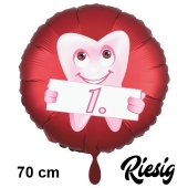 Erster Zahn, Zahnparty Luftballon, Satin de Luxe, rot, 70 cm groß