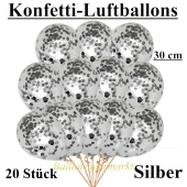 Konfetti-Luftballons 30 cm, Silber, 20 Stück