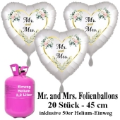 Mr. and Mrs. Herzballons aus Folie zur Hochzeit mit Helium Einweg