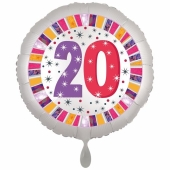 Luftballon aus Folie, weiß, rund, 45 cm, zum 20. Geburtstag