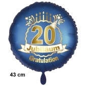 Luftballon aus Folie zum 20. Jahrestag und Jubiläum, 43 cm, blau, inklusive Helium