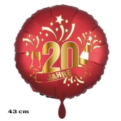 Luftballon aus Folie zum 20. Jahrestag und Jubiläum, 43 cm, rot, inklusive Helium