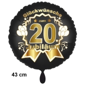 Luftballon aus Folie zum 20. Jahrestag und Jubiläum, 43 cm, schwarz, inklusive