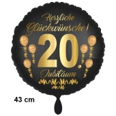 Luftballon aus Folie zum 20. Jahrestag und Jubiläum, 43 cm, schwarz, Satin, inklusive Helium